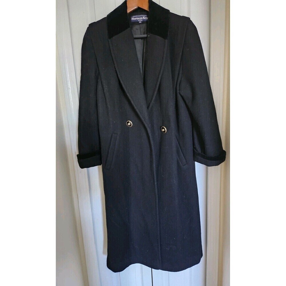 Vtg Herman Kay Women's Black Wool Nylon Formal With Preppy Velvet Collar...